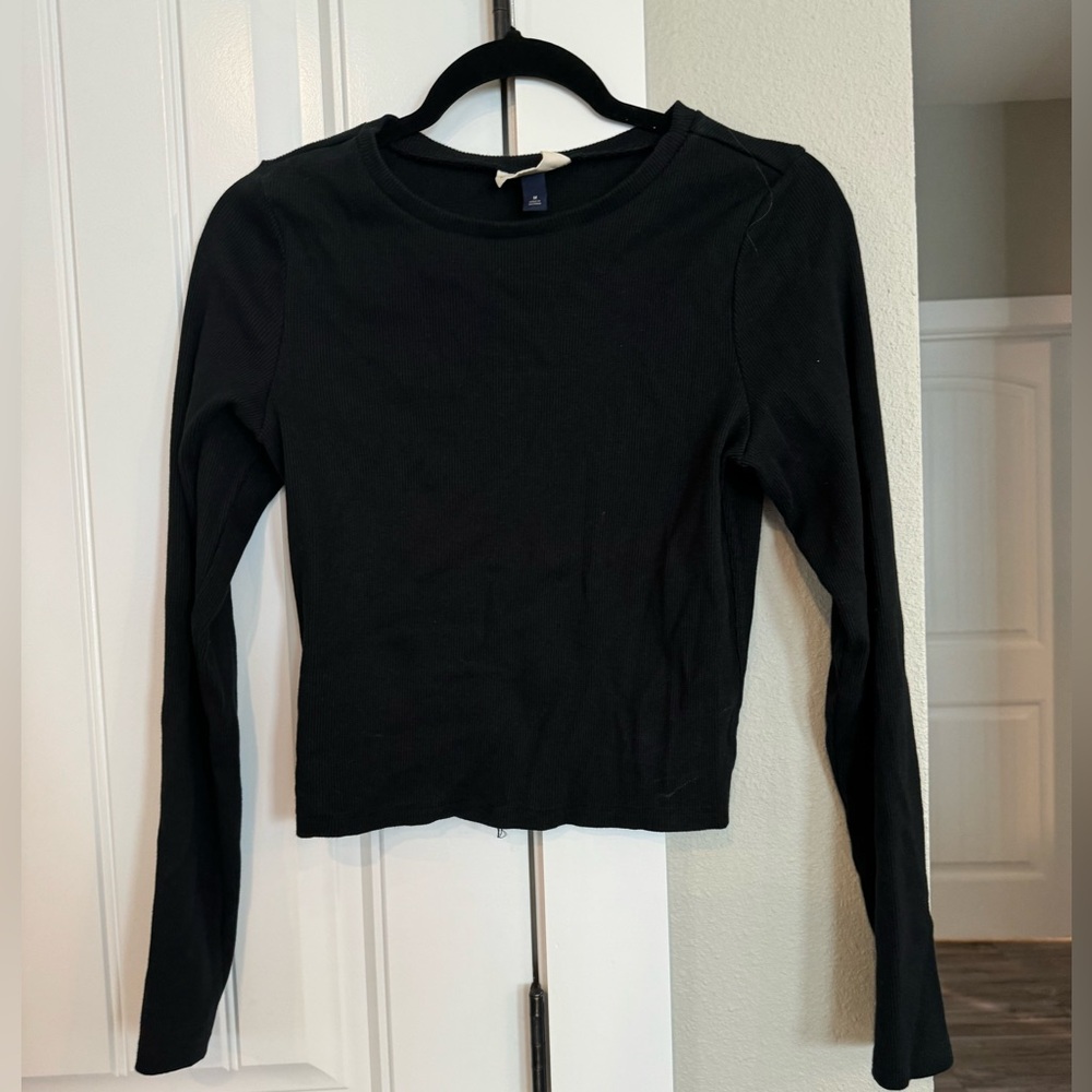 Universal Thread Long Sleeve Black Ribbed Top Size M